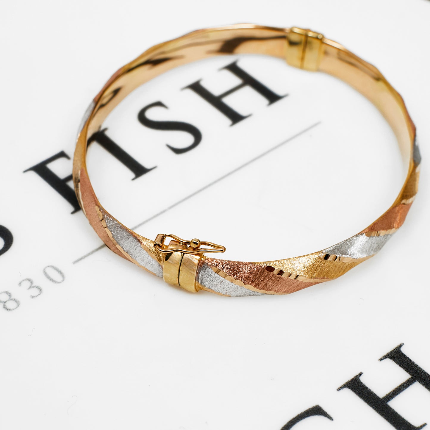 Pre-Owned 9ct Gold Tricolour Twist Bangle
