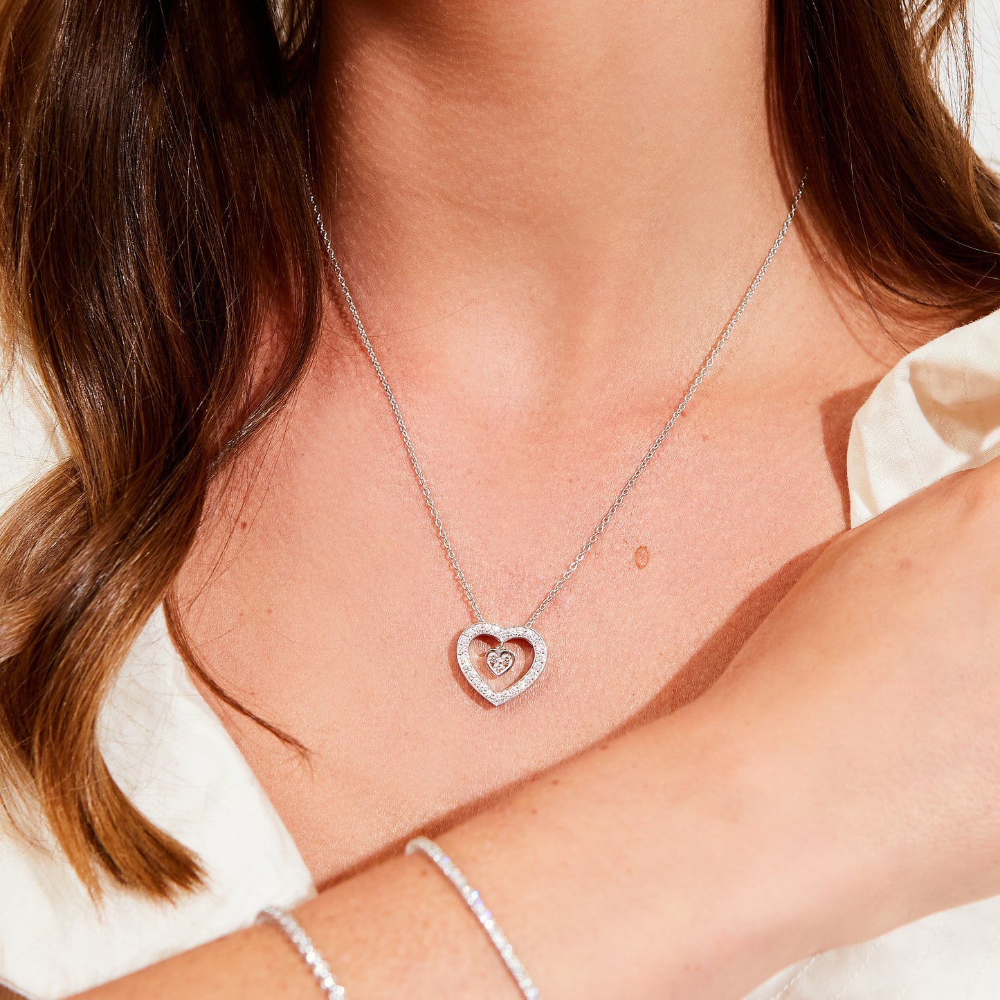 Pre-Owned 18ct White Gold & Diamond Heart Pendant Necklace