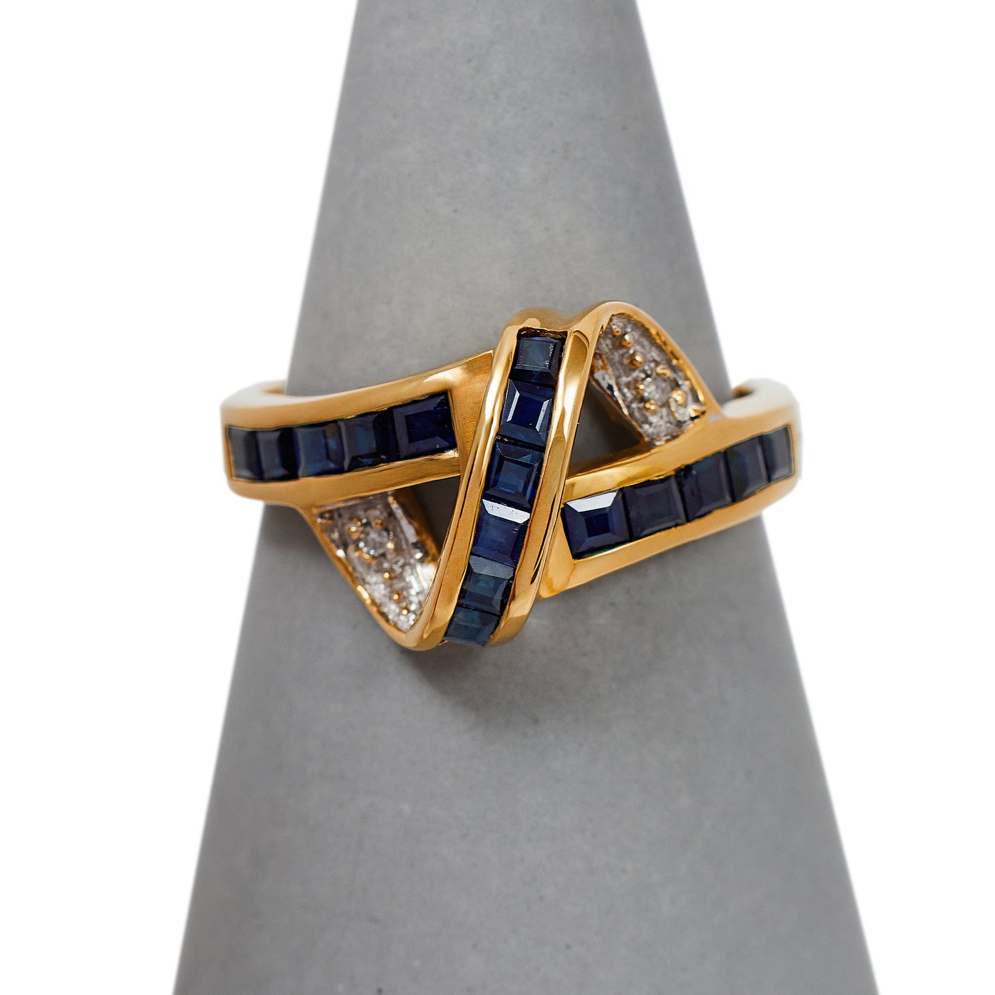 Pre-Owned 14ct Gold Sapphire & Diamond Twist Ring 