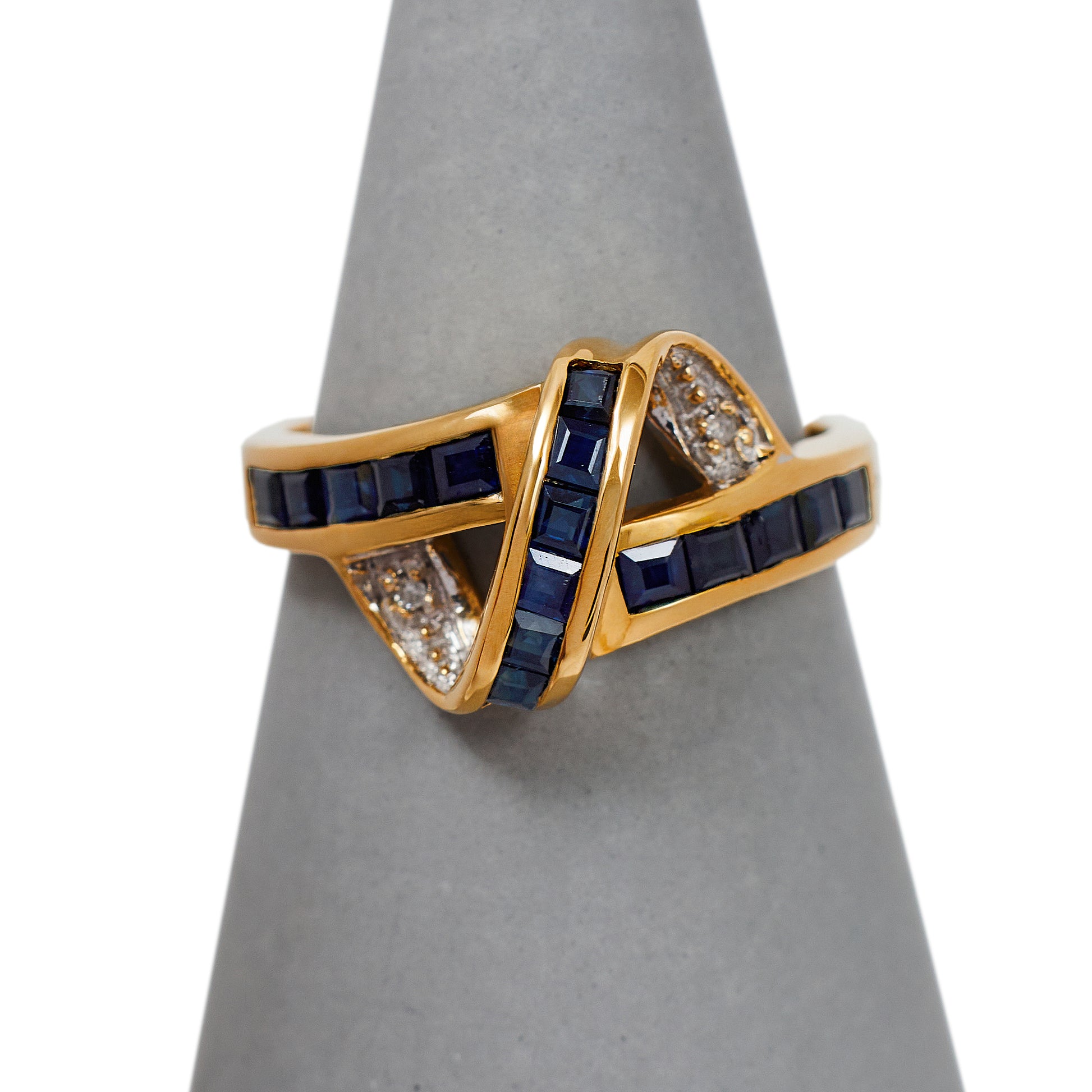 Pre-Owned 14ct Gold Sapphire & Diamond Twist Ring 