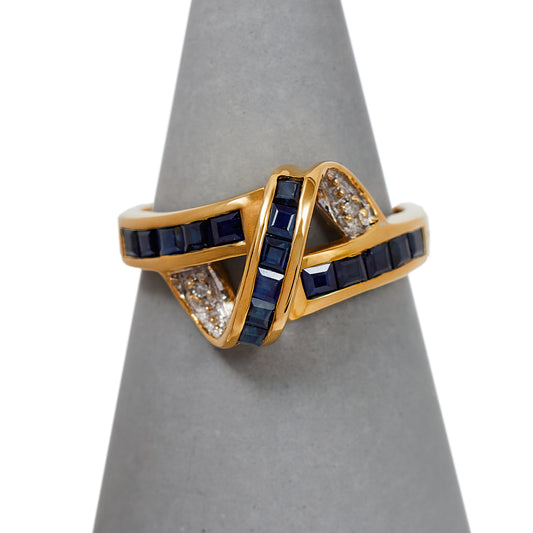 Pre-Owned 14ct Gold Sapphire & Diamond Twist Ring 