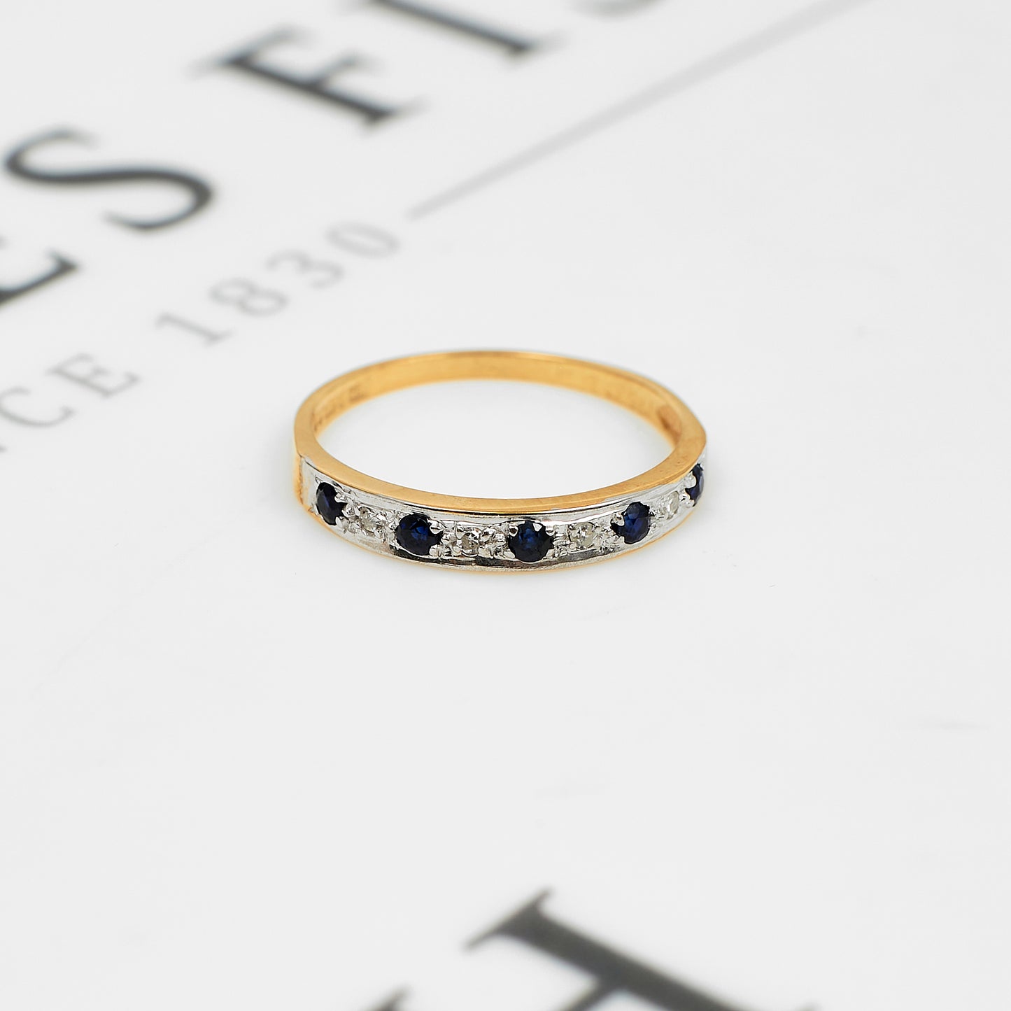 Pre-Owned 9ct Gold Sapphire & Diamond Band Ring