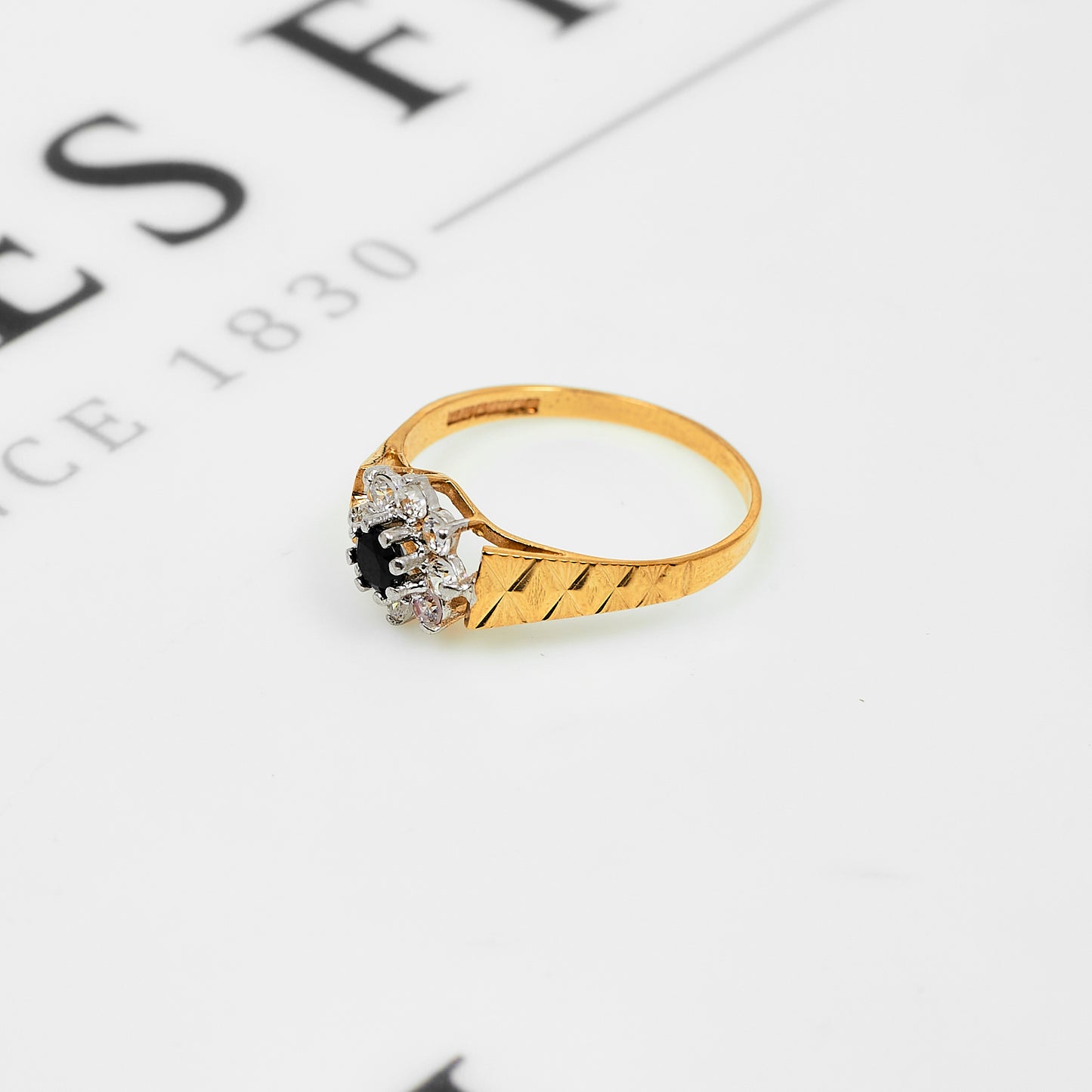 Pre-Owned 9ct Gold Sapphire & CZ Cluster Ring Size O