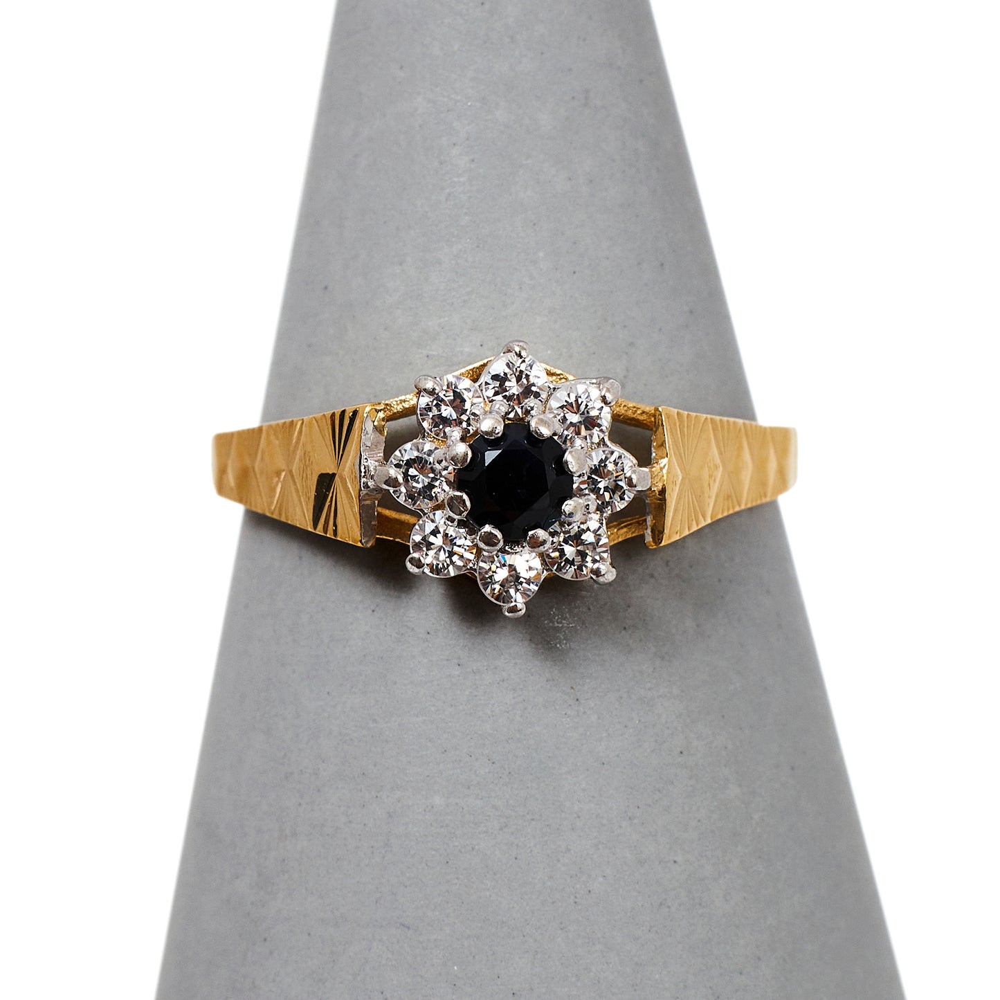 Pre-Owned 9ct Gold Sapphire & CZ Cluster Ring Size O