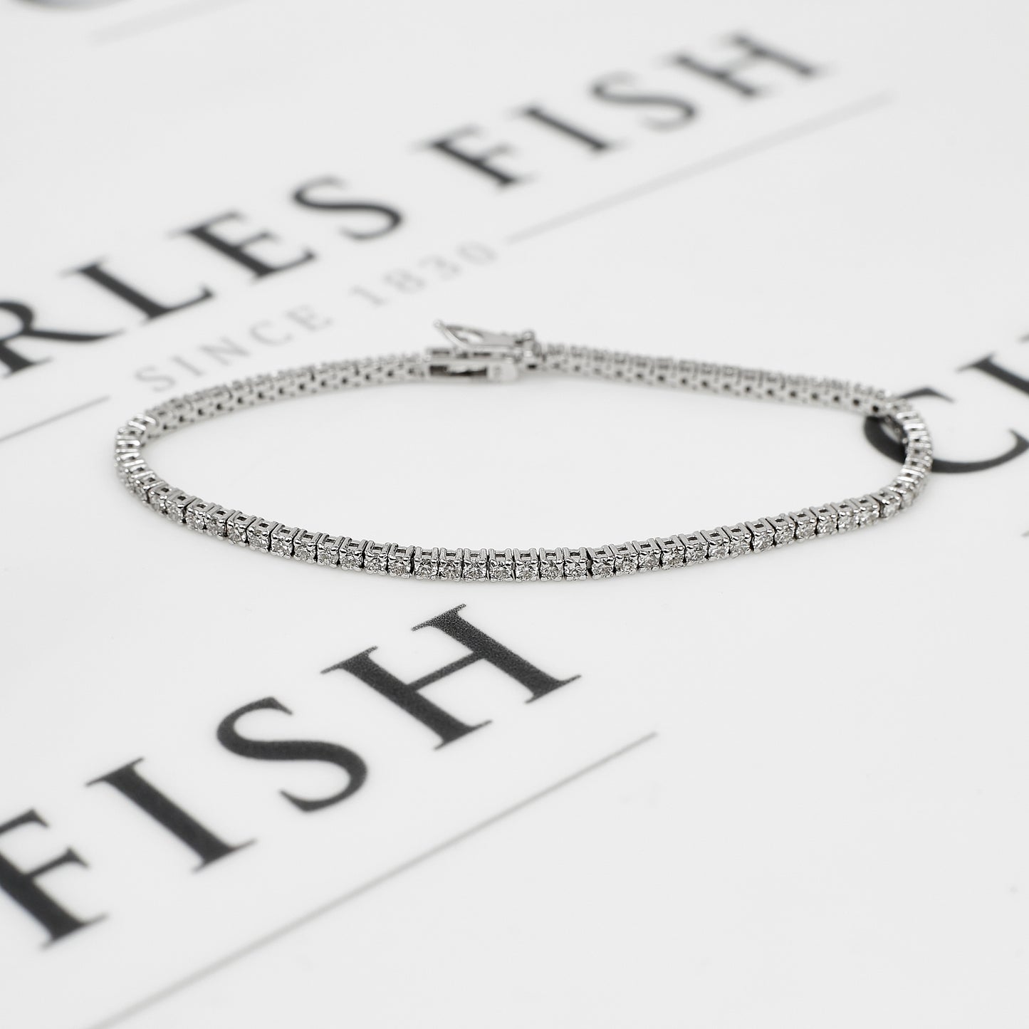Pre-Owned 18ct White Gold 80 Diamond Line Bracelet 6.5 Inch
