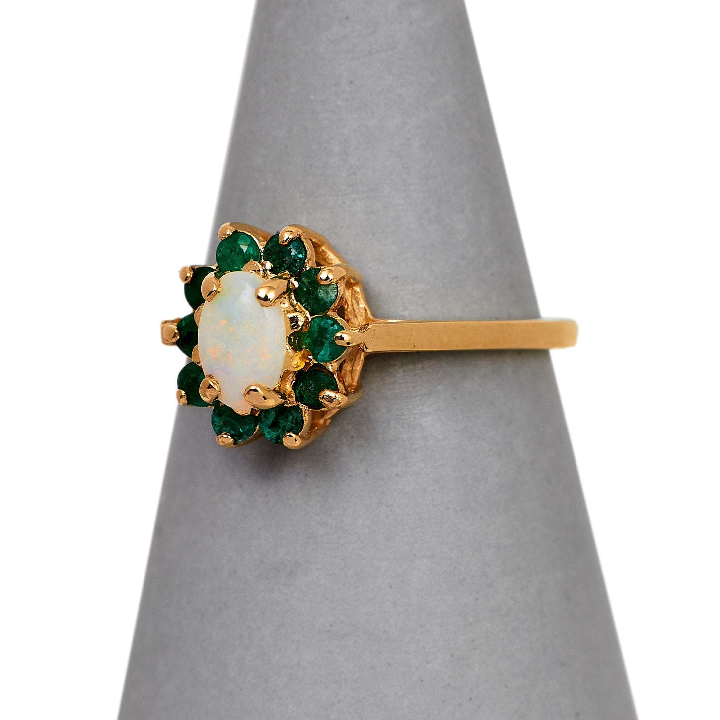 Pre-Owned 9ct Gold Emerald & Opal Cluster Ring Size N