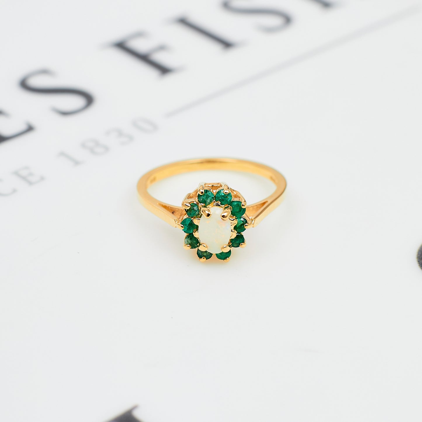 Pre-Owned 9ct Gold Emerald & Opal Cluster Ring Size N