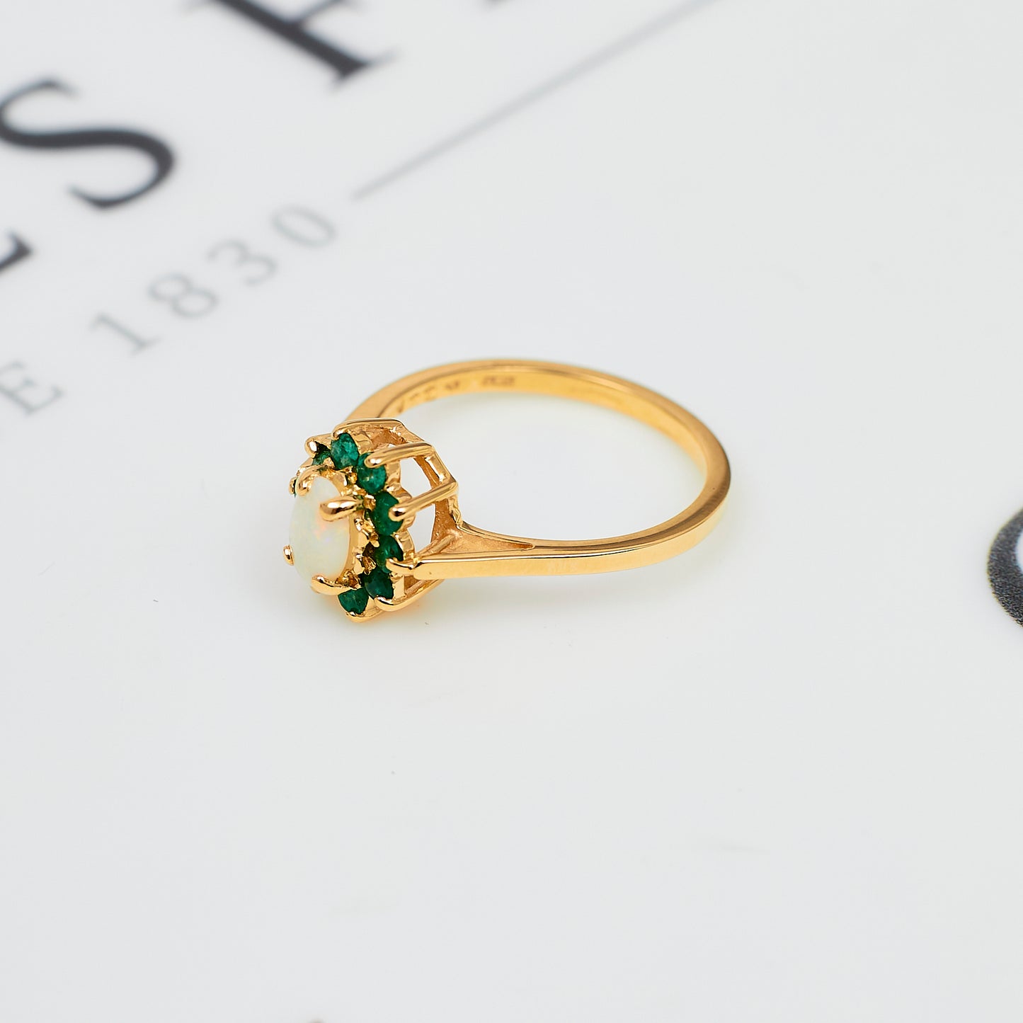 Pre-Owned 9ct Gold Emerald & Opal Cluster Ring Size N
