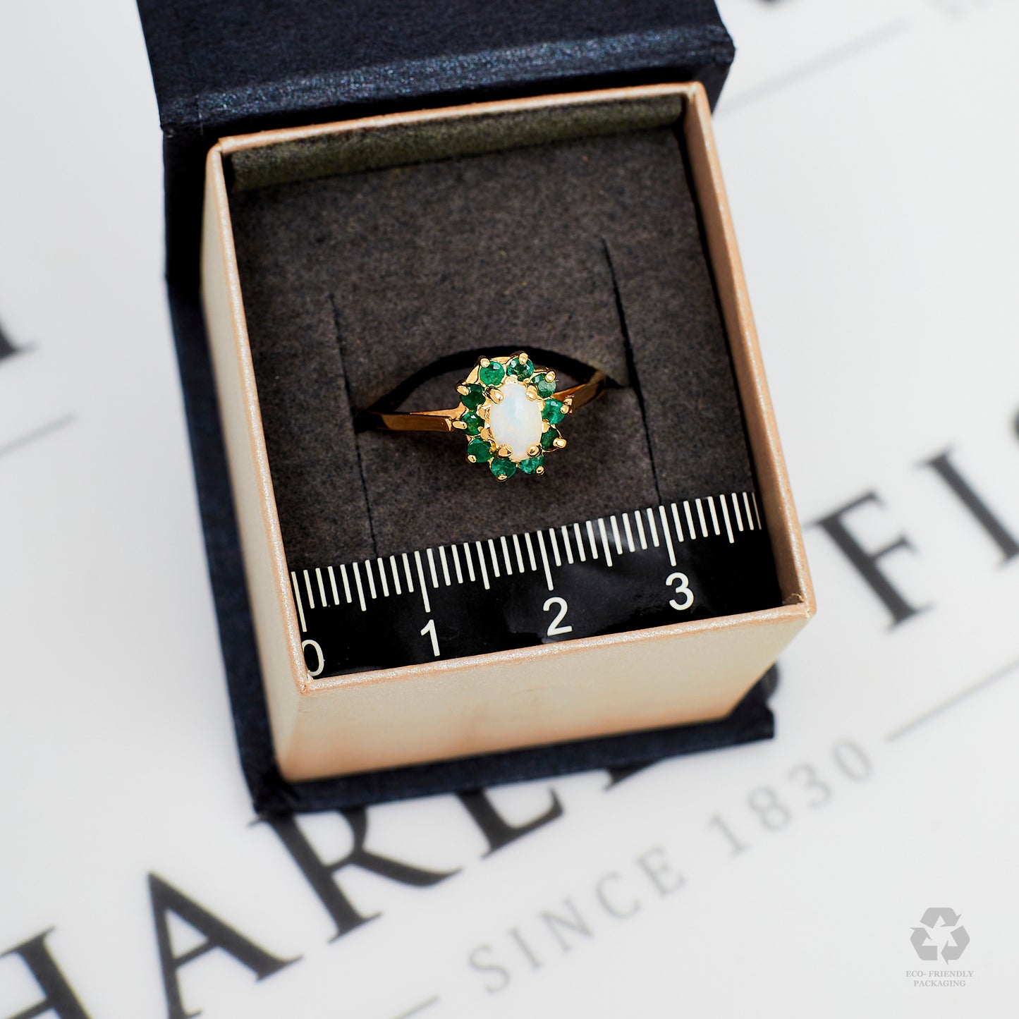 Pre-Owned 9ct Gold Emerald & Opal Cluster Ring Size N