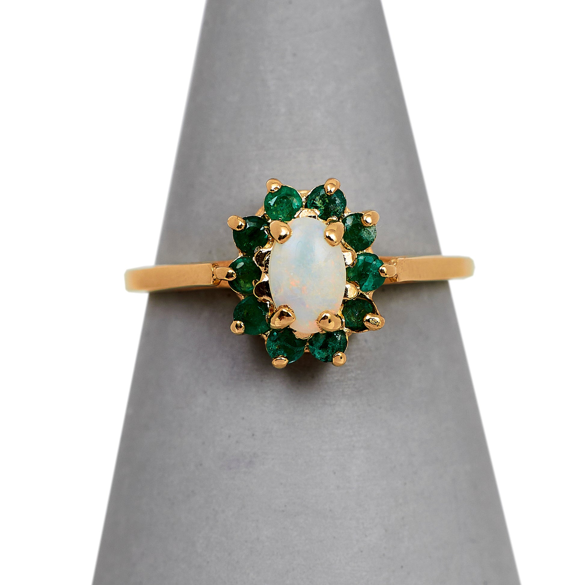 Pre-Owned 9ct Gold Emerald & Opal Cluster Ring Size N 