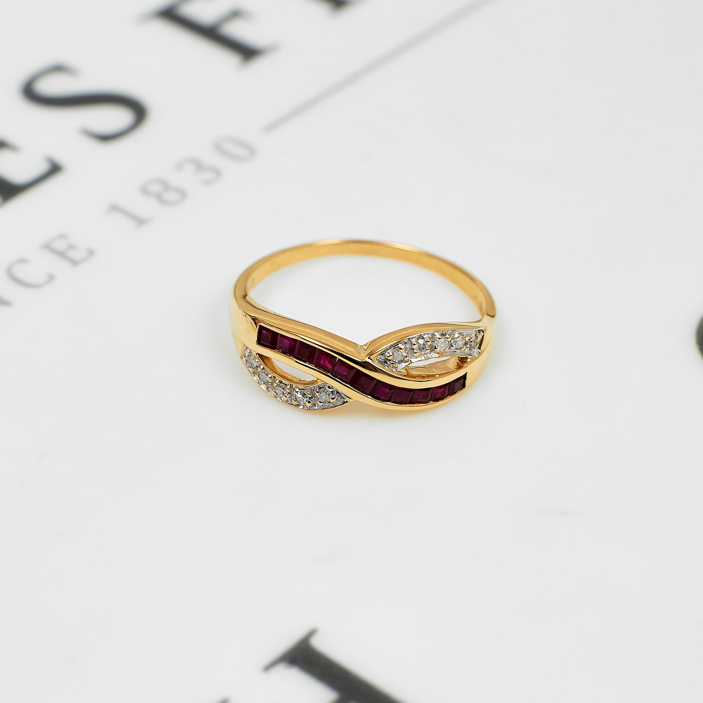 Pre-Owned 9ct Gold Ruby & Diamond Crossover Ring