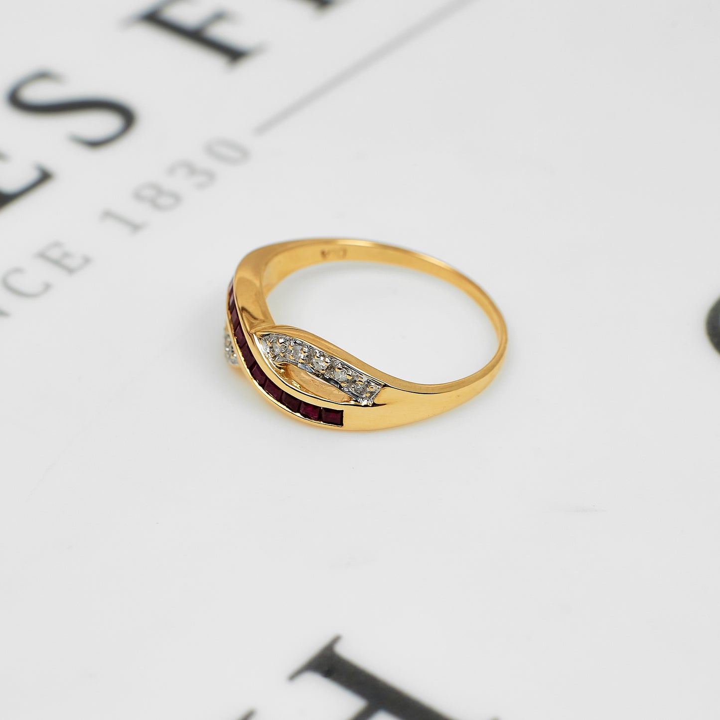 Pre-Owned 9ct Gold Ruby & Diamond Crossover Ring