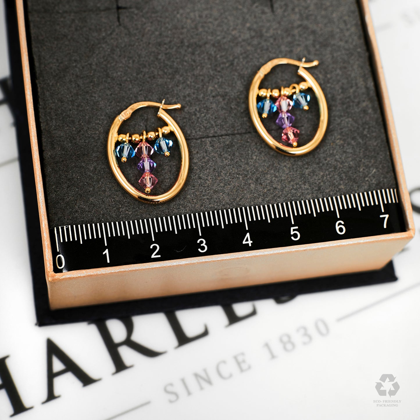 Pre-Owned 9ct Gold Pink & Blue Bead Creole Earrings
