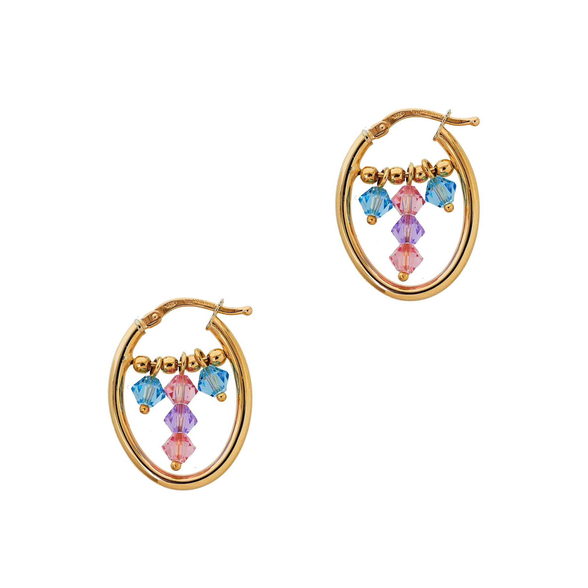 Pre-Owned 9ct Gold Pink & Blue Bead Creole Earrings