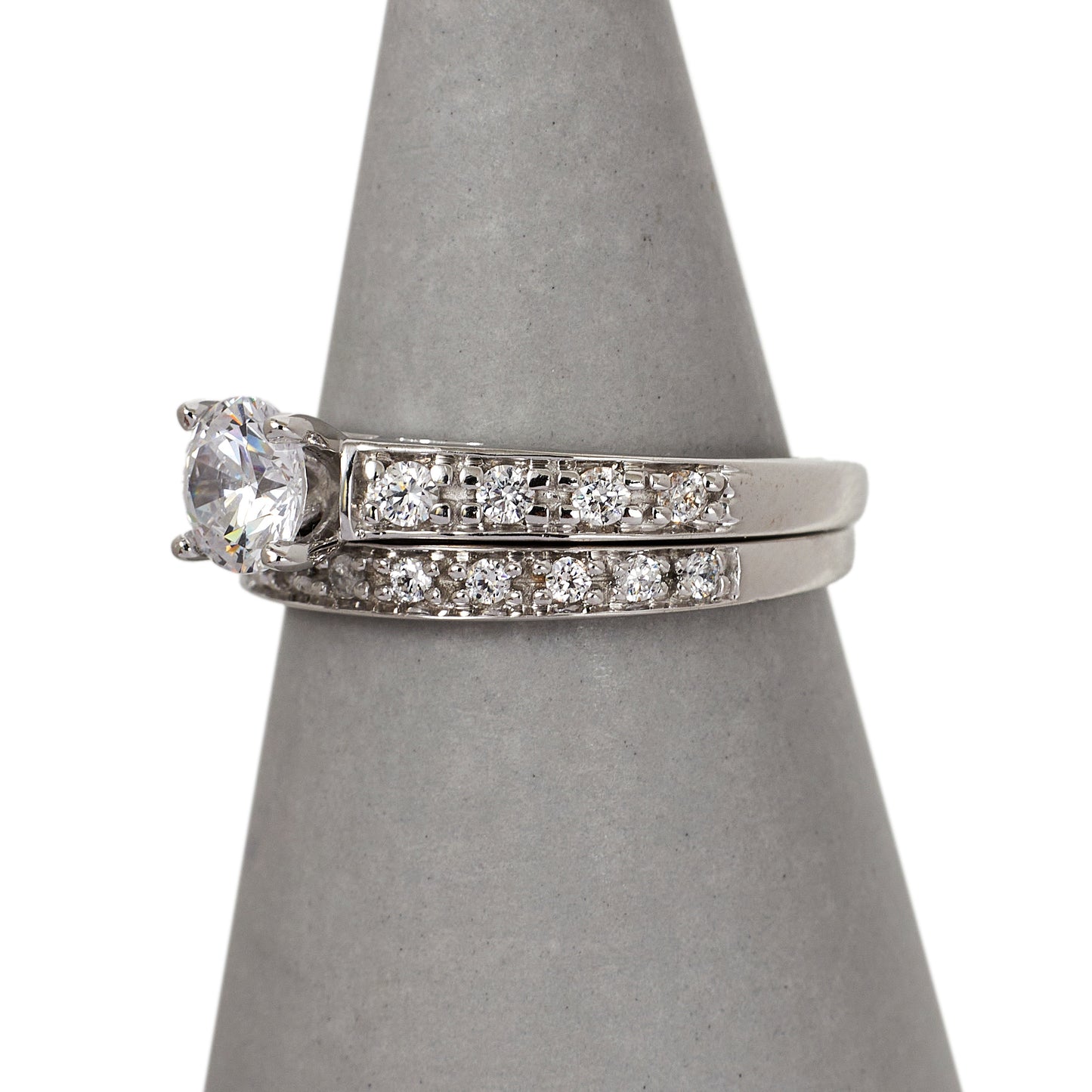 Pre-Owned 18ct White Gold CZ Wedding Ring Set