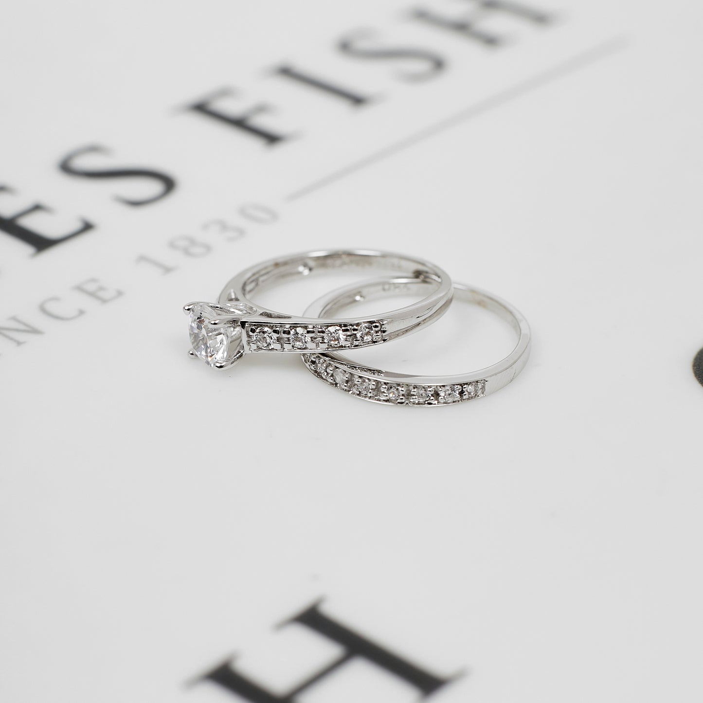 Pre-Owned 18ct White Gold CZ Wedding Ring Set