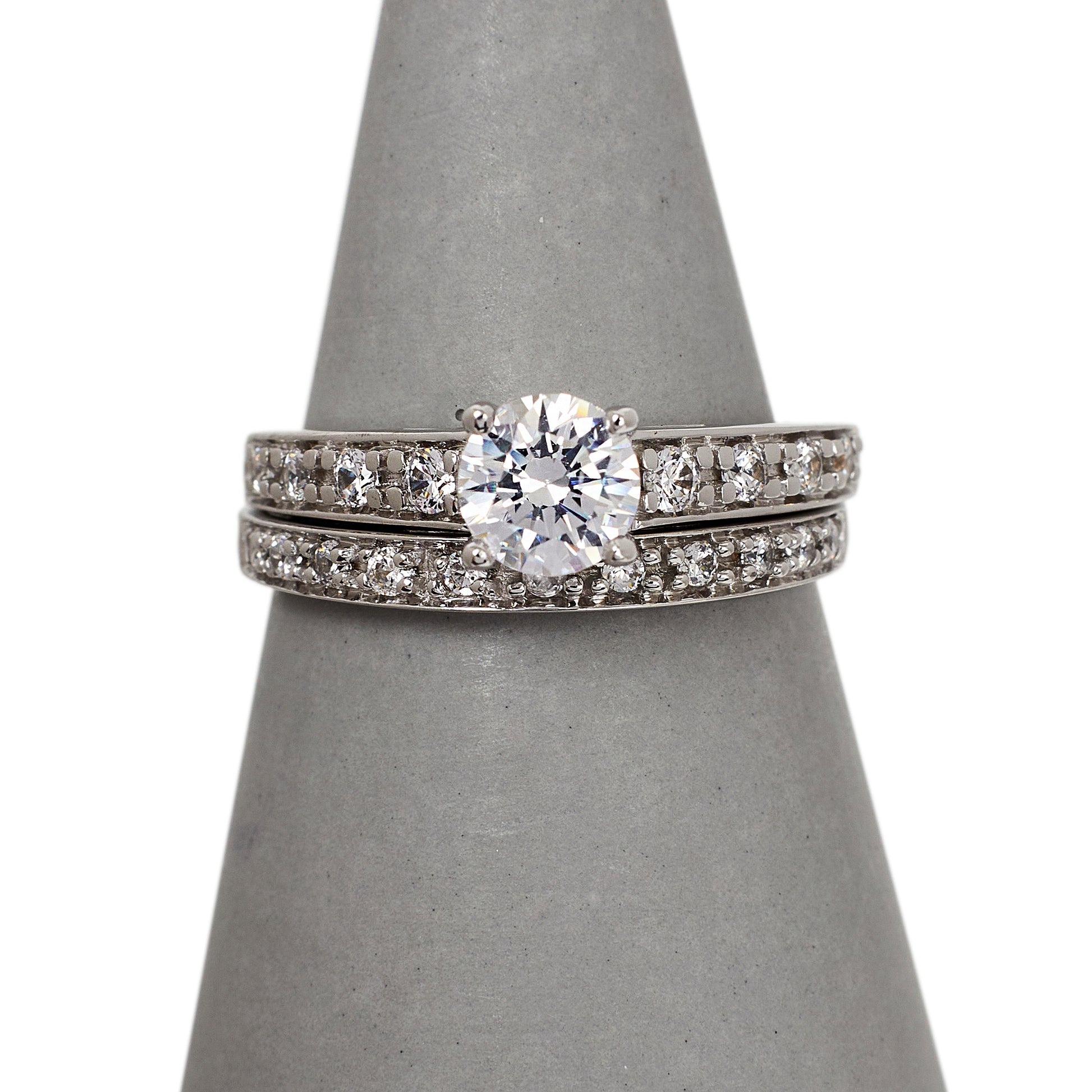 Pre-Owned 18ct White Gold CZ Wedding Ring Set