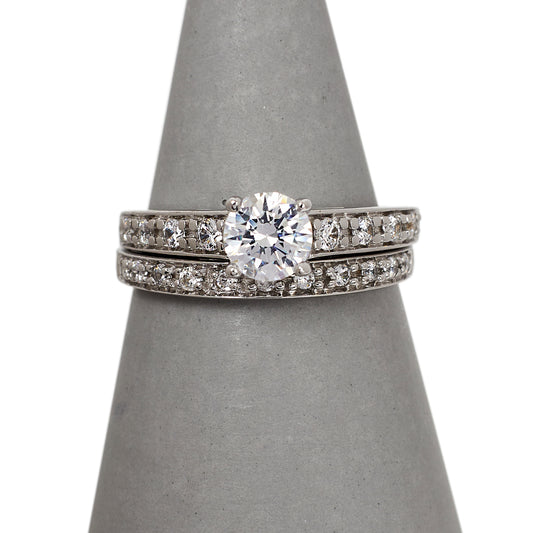 Pre-Owned 18ct White Gold CZ Wedding Ring Set