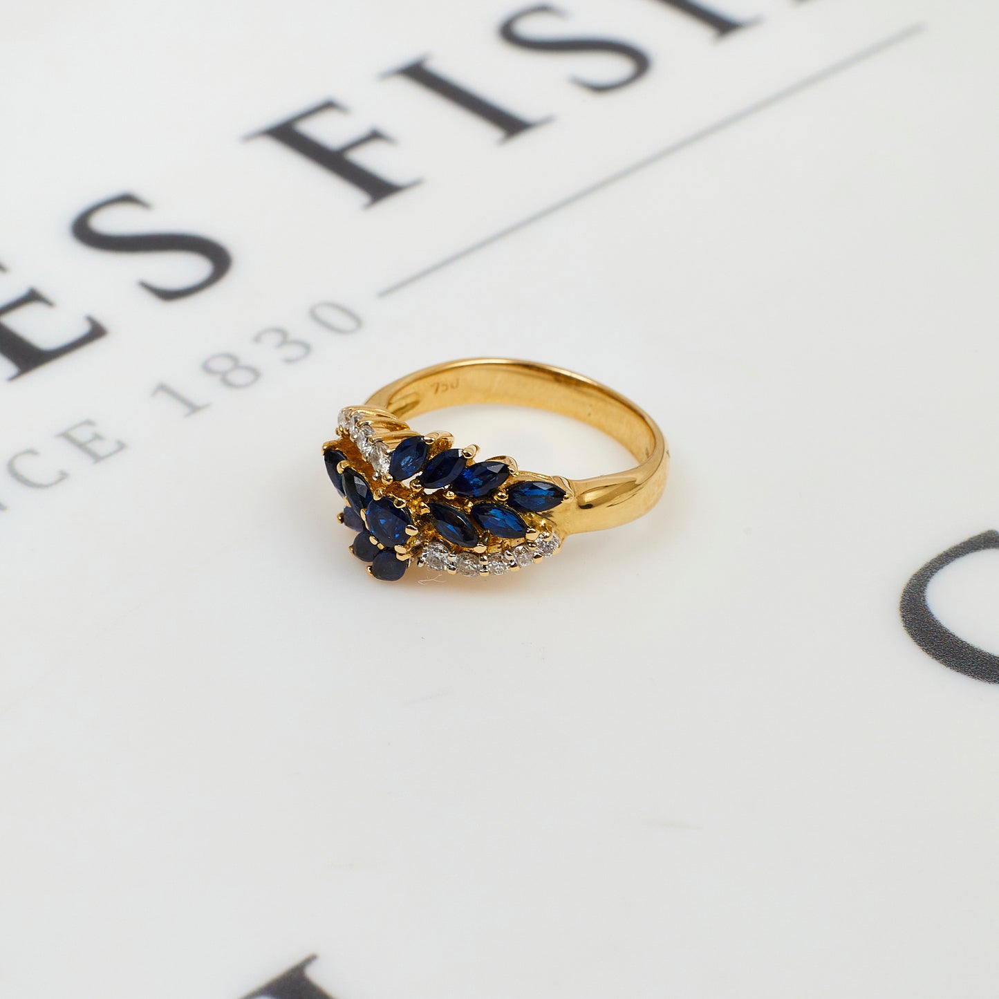 Pre-Owned 18ct Gold Diamond & Sapphire Leaves Design Ring