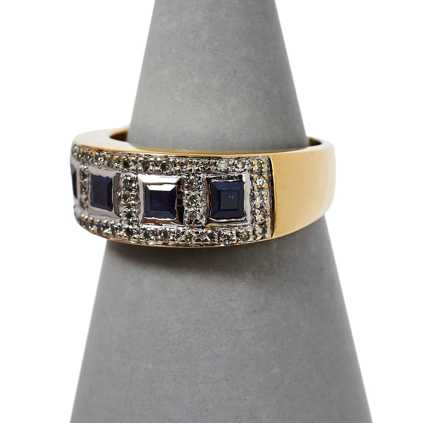 Pre-Owned 9ct Gold Square Sapphire & Diamond Cluster Ring