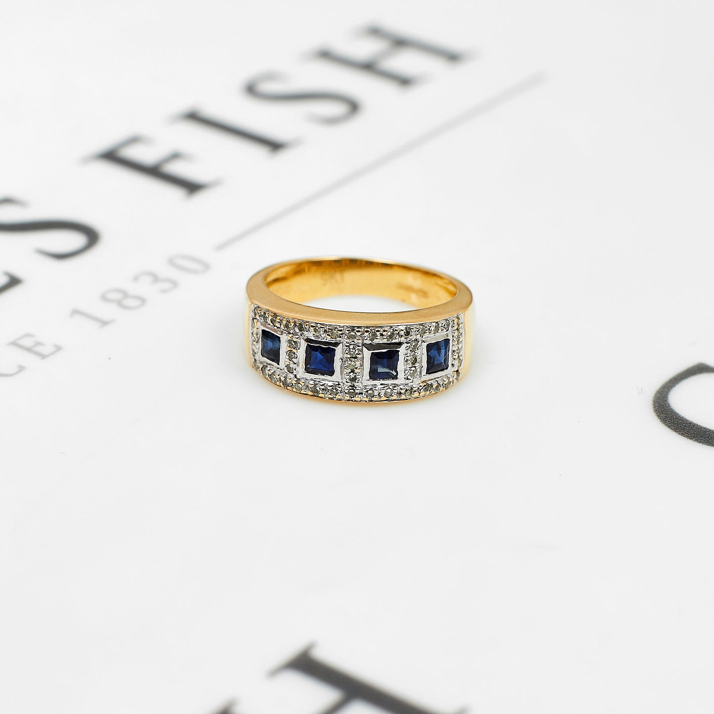 Pre-Owned 9ct Gold Square Sapphire & Diamond Cluster Ring