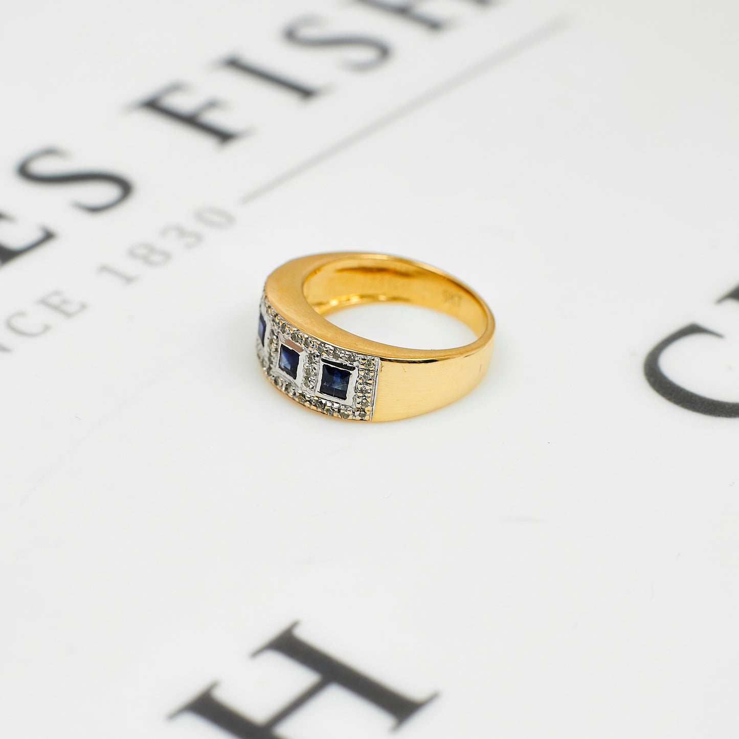 Pre-Owned 9ct Gold Square Sapphire & Diamond Cluster Ring