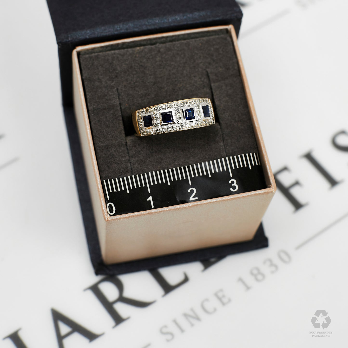Pre-Owned 9ct Gold Square Sapphire & Diamond Cluster Ring