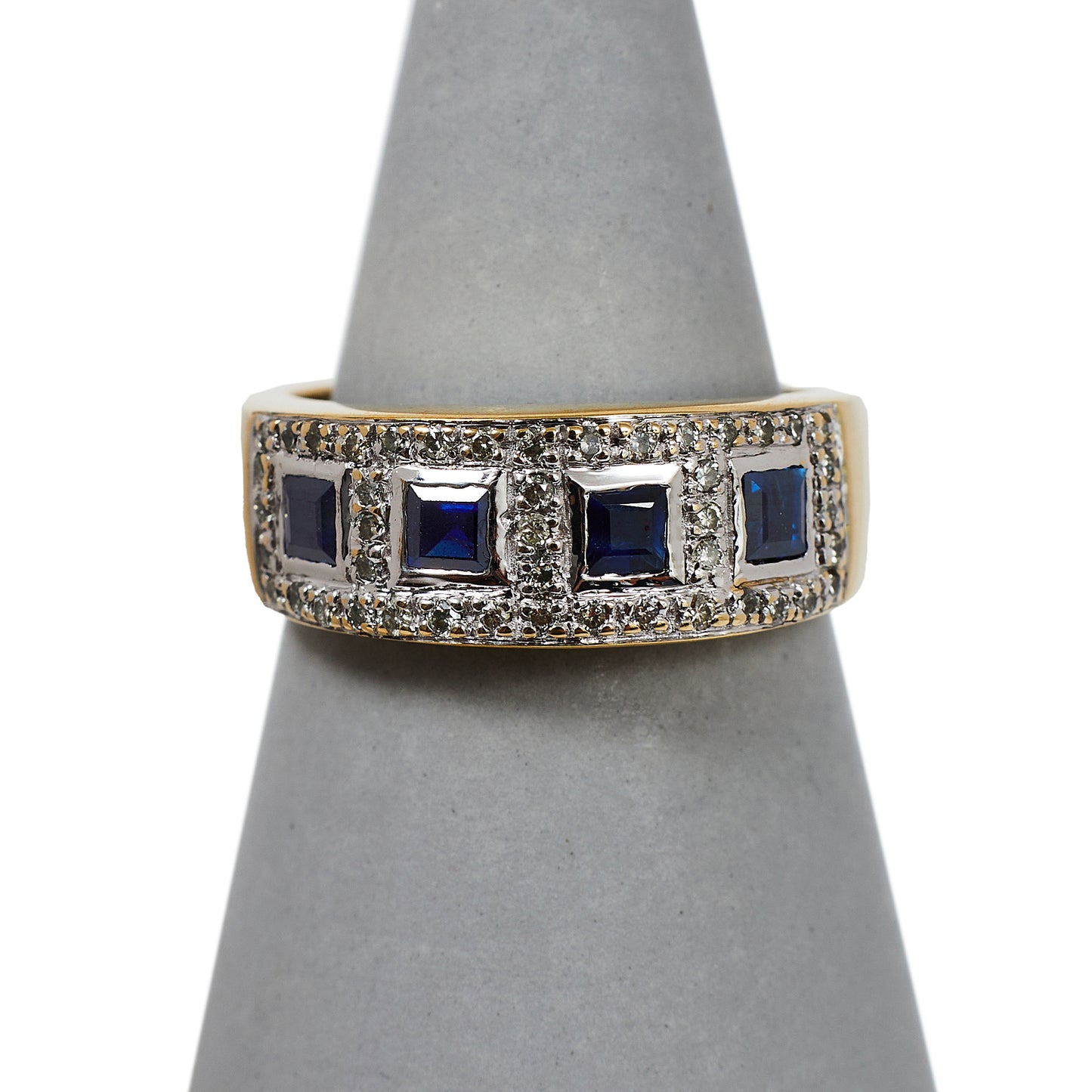 Pre-Owned 9ct Gold Square Sapphire & Diamond Cluster Ring