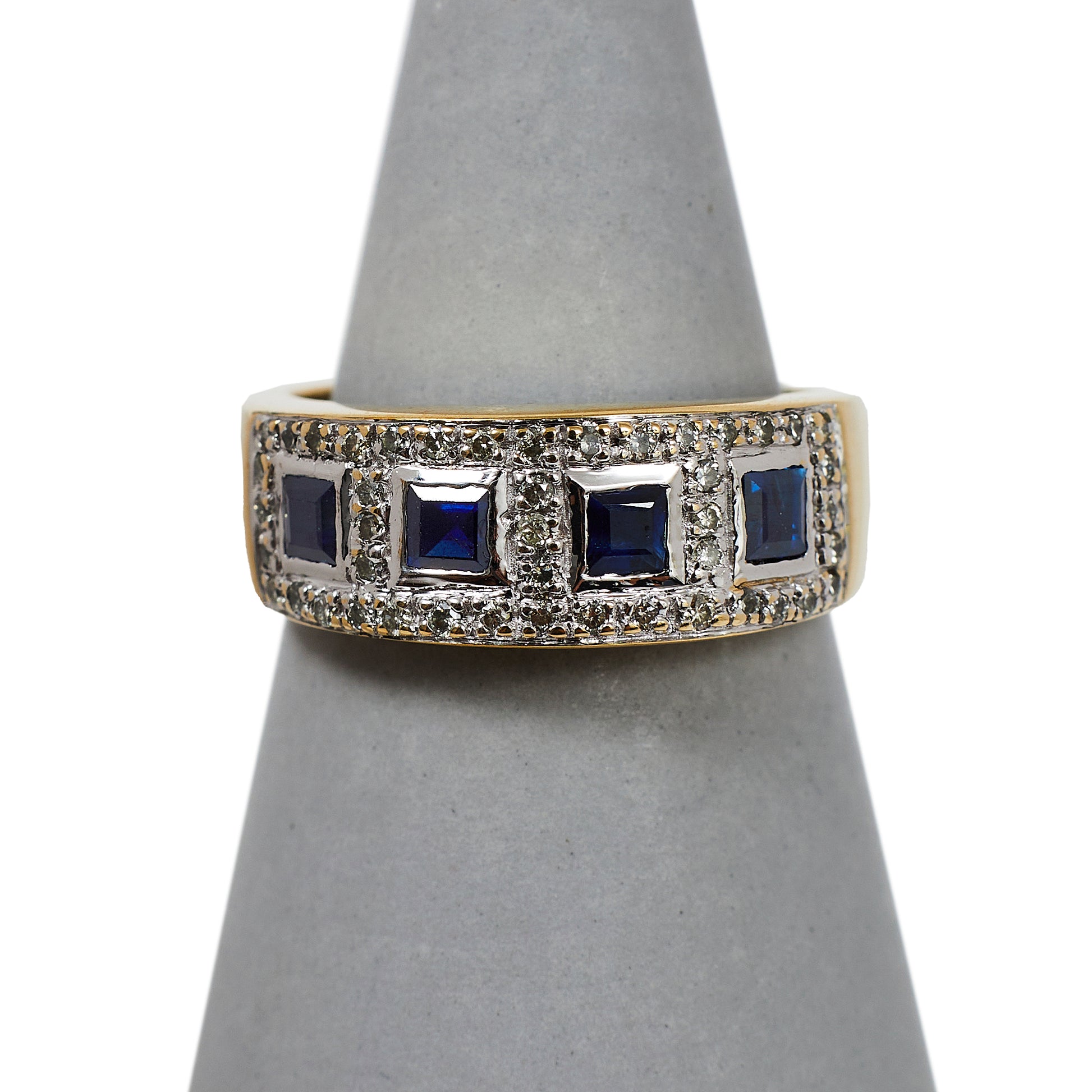 Pre-Owned 9ct Gold Square Sapphire & Diamond Cluster Ring