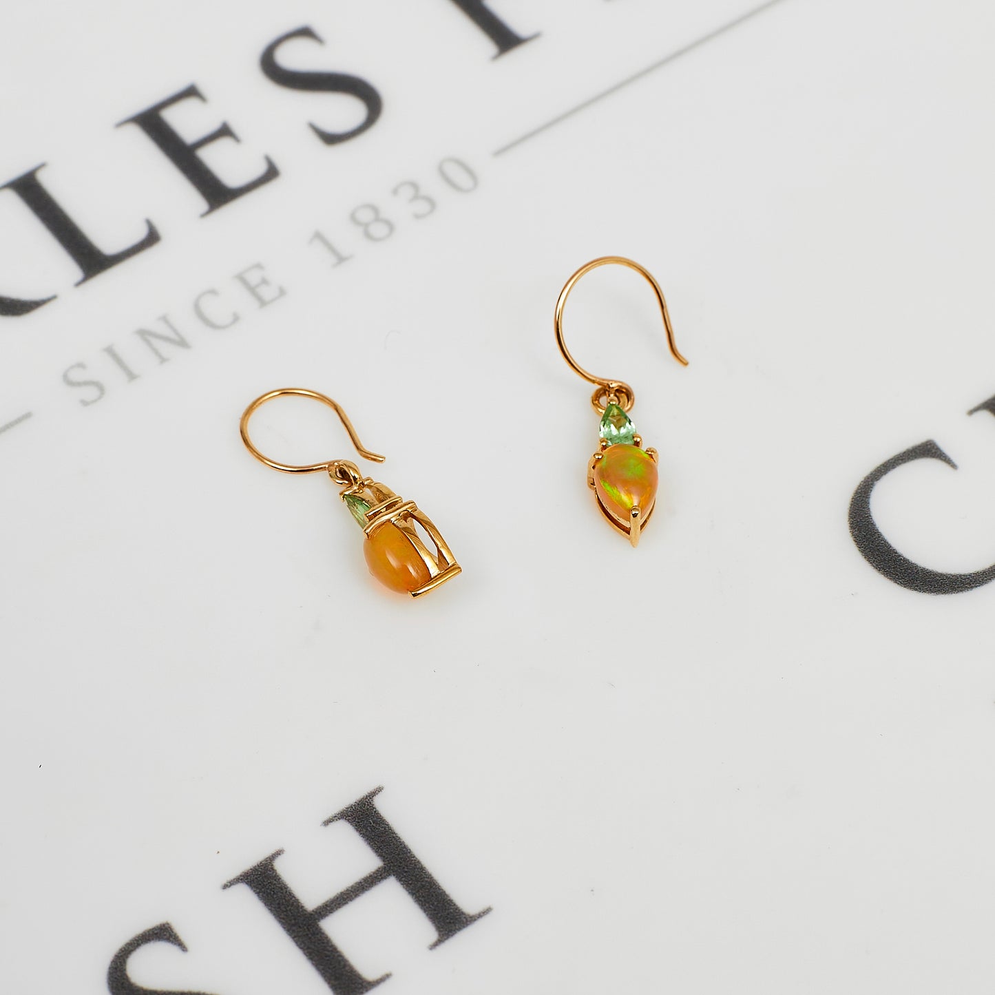 Pre-Owned 9ct Gold Opal & Tsavorite Garnet Drop Earrings