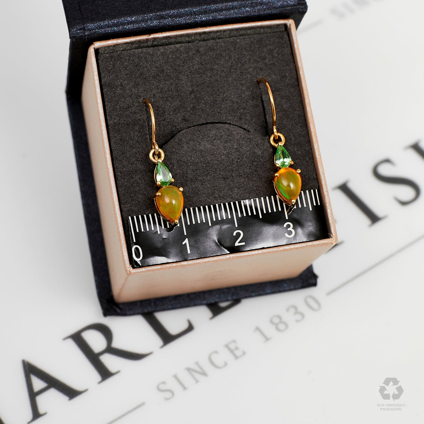 Pre-Owned 9ct Gold Opal & Tsavorite Garnet Drop Earrings