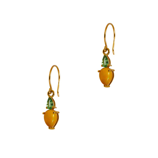 Pre-Owned 9ct Gold Opal & Tsavorite Garnet Drop Earrings 