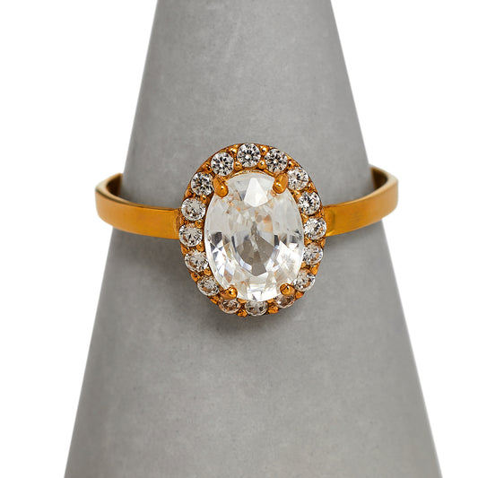 Pre-Owned 9ct Gold Oval White Zircon Cluster Ring Size Q