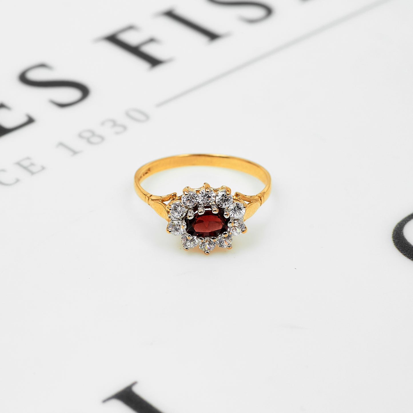 Pre-Owned 9ct Gold Oval Garnet & CZ Cluster Ring