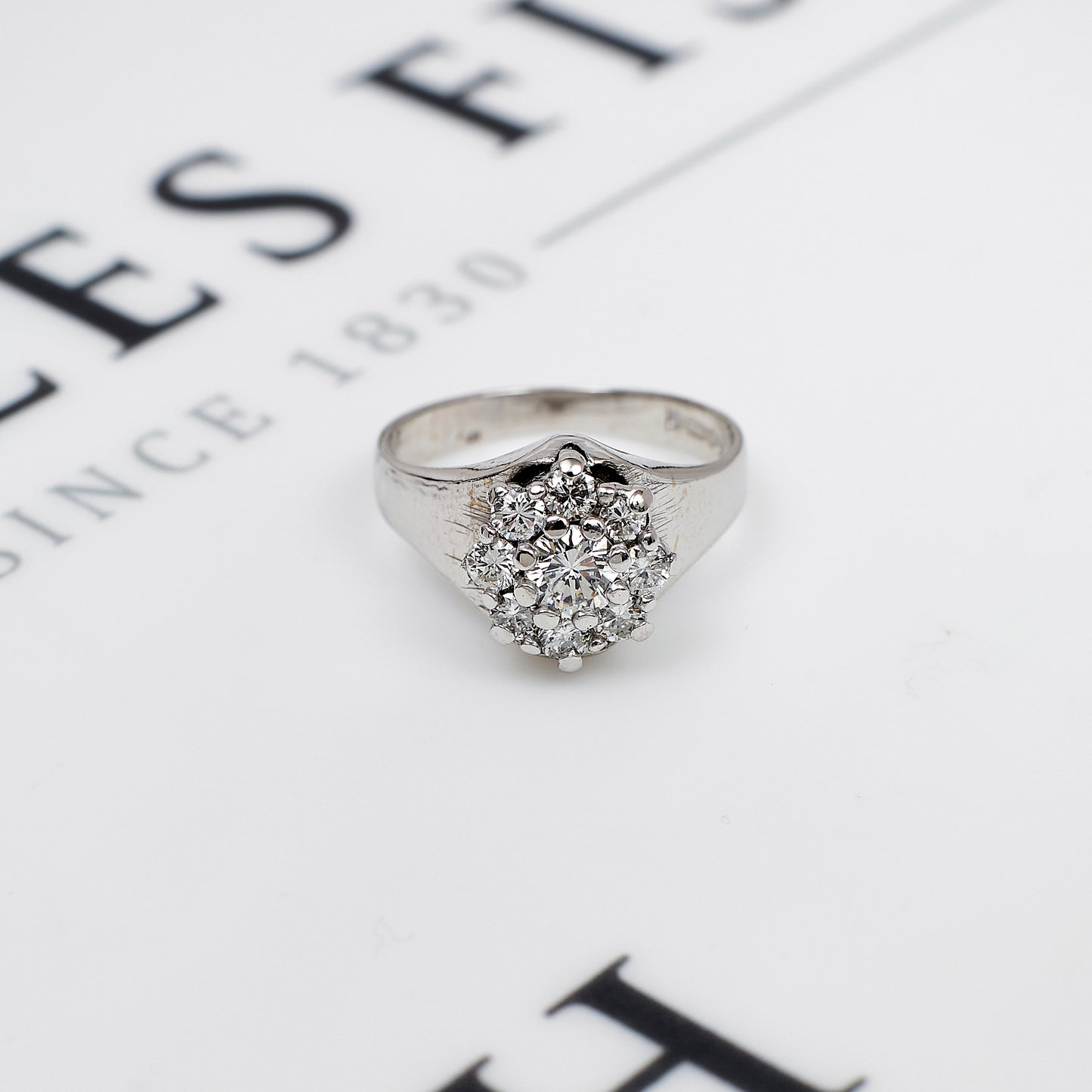 Pre-Owned 18ct White Gold Vintage Diamond Cluster Dress Ring