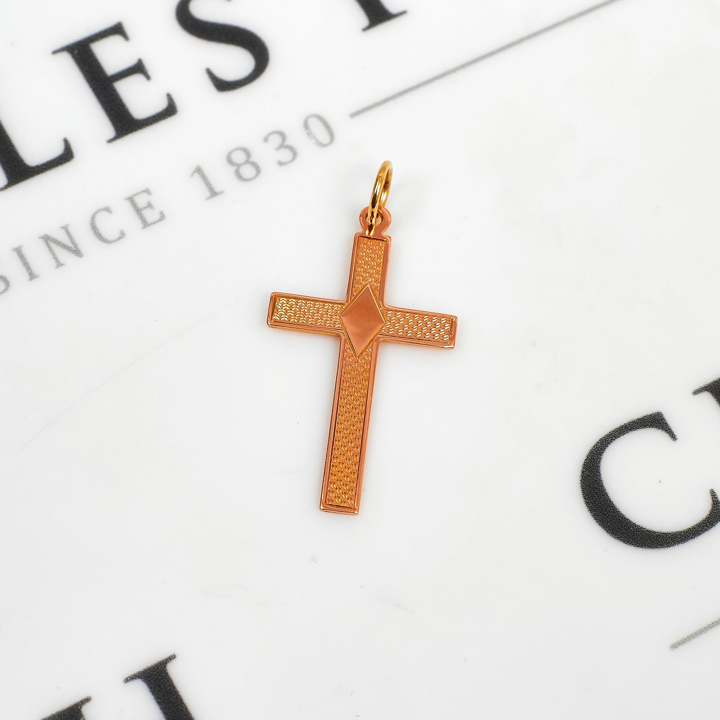 Pre-Owned 9ct Rose Gold Patterned Cross &  Rhombus Centre