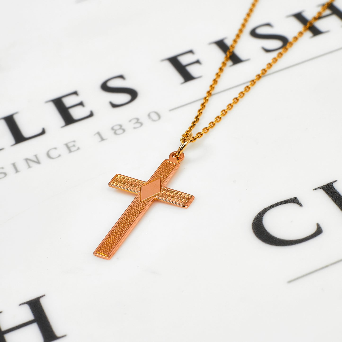 Pre-Owned 9ct Rose Gold Patterned Cross &  Rhombus Centre