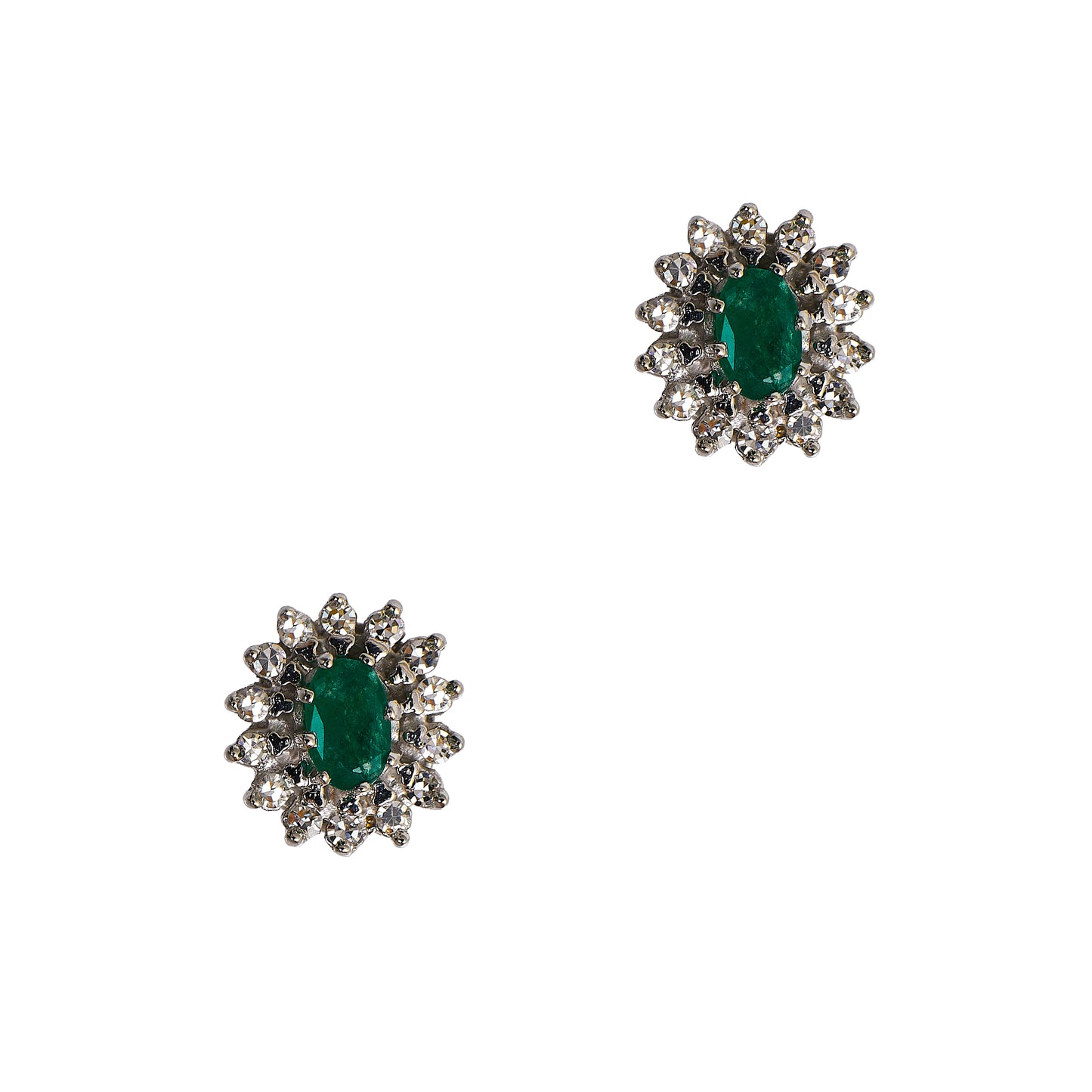 Pre-Owned 18ct White Gold Emerald & Diamond Stud Earrings