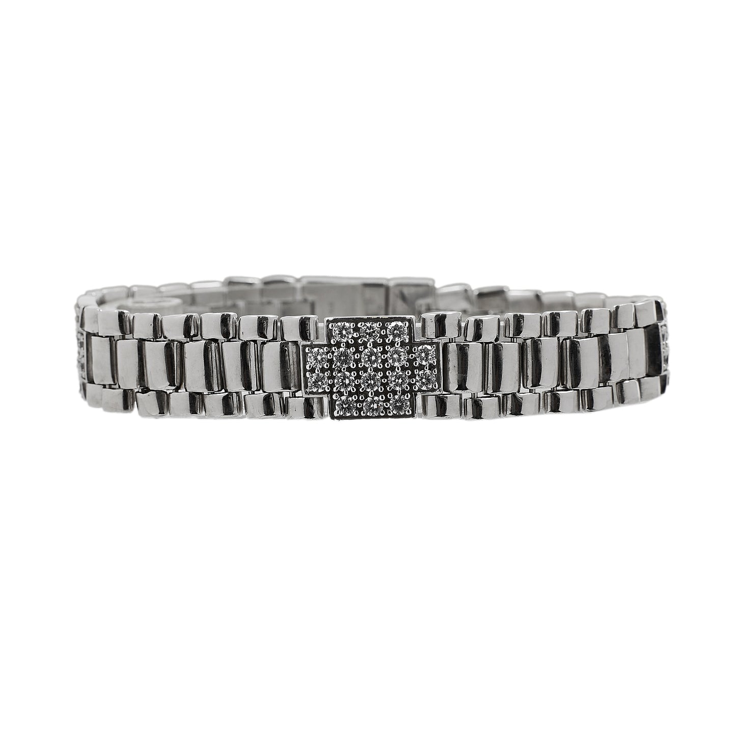 Pre-Owned 9ct White Gold CZ Watch Link Bracelet 7 Inch