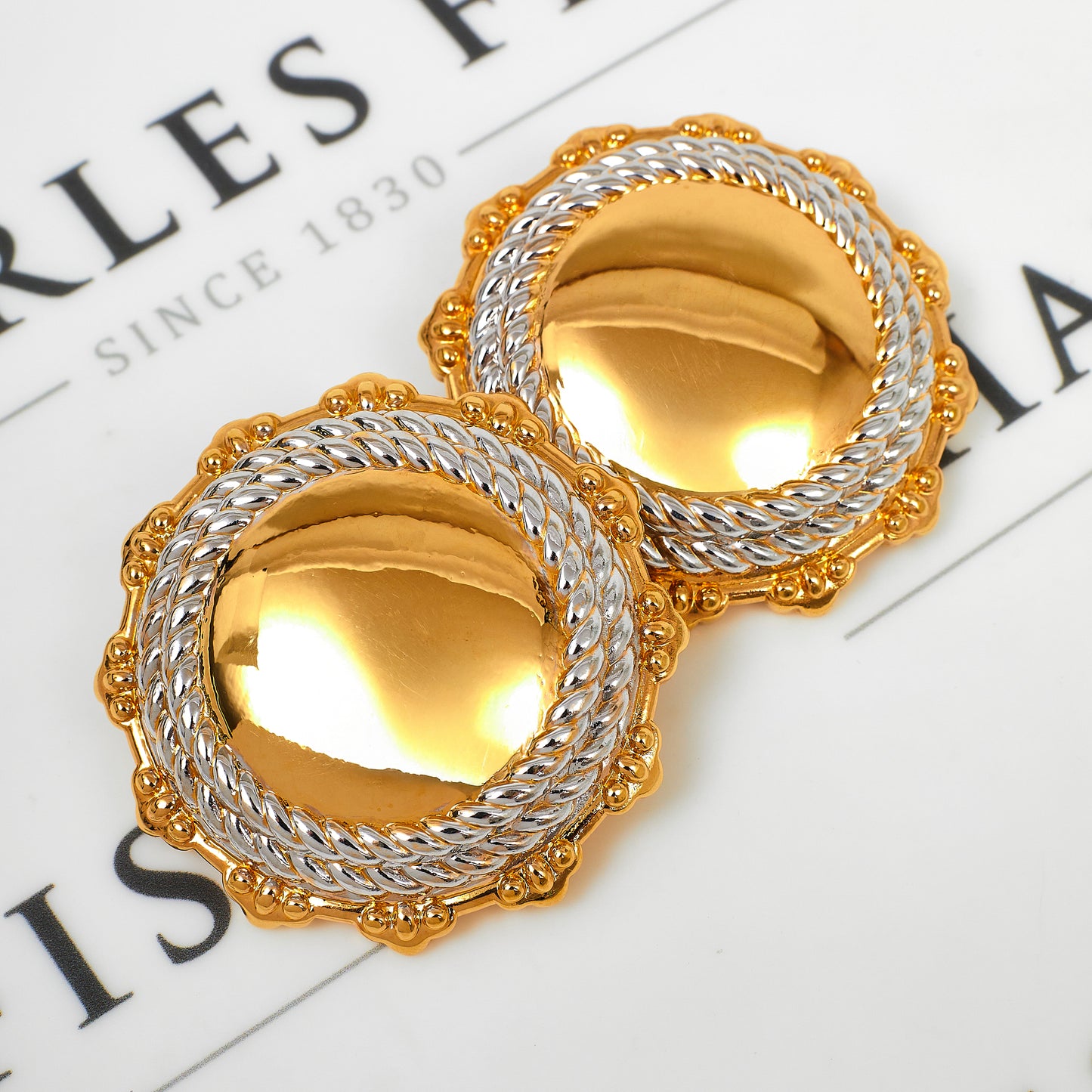 Pre-Owned 18ct Gold Oversized Round 2 Tone Earrings