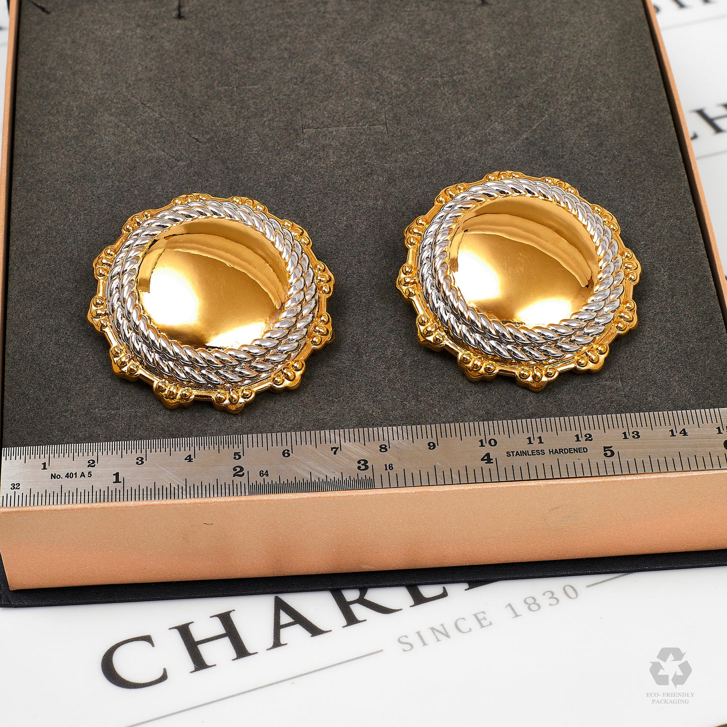 Pre-Owned 18ct Gold Oversized Round 2 Tone Earrings