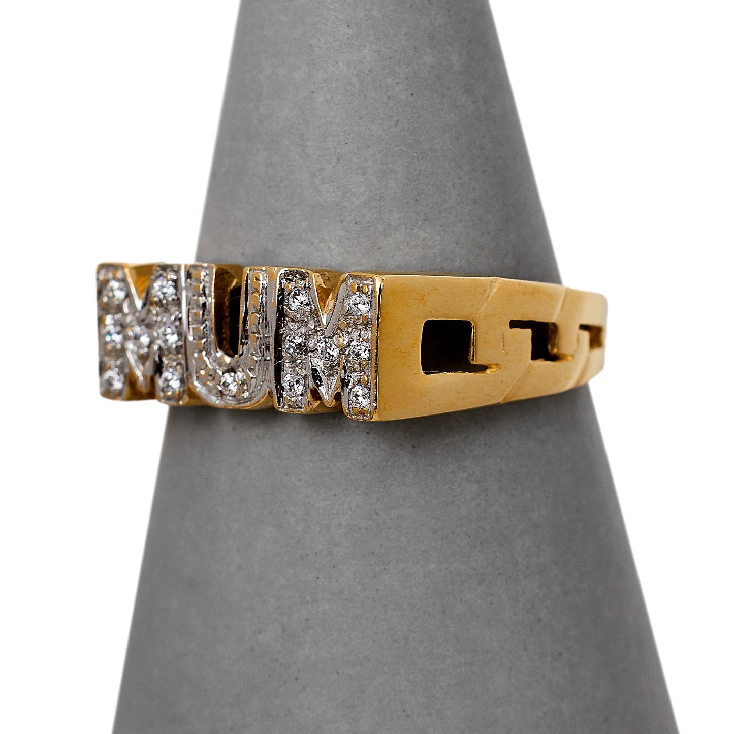 Pre-Owned 9ct Gold CZ MUM Cherish Ring Size Q.5