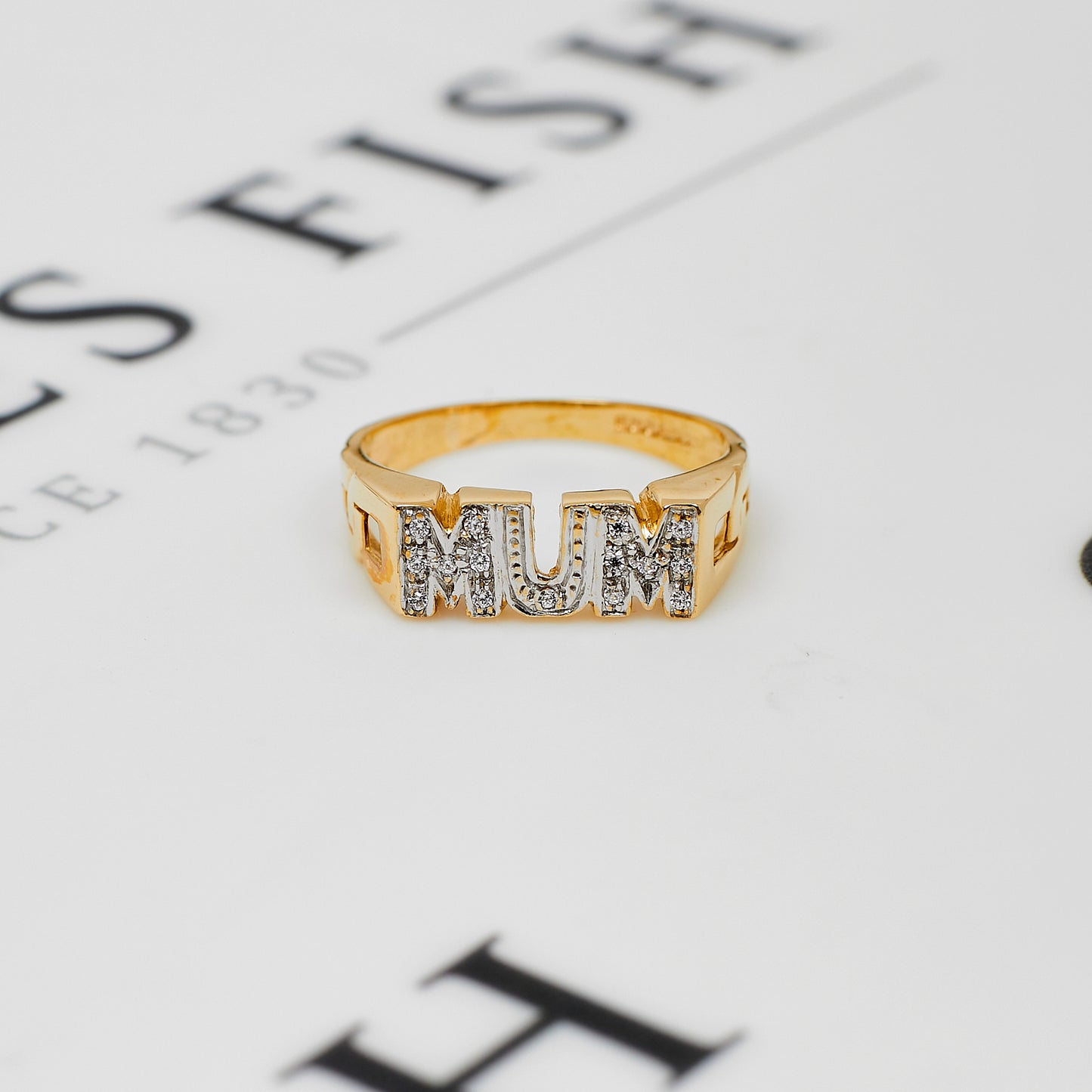 Pre-Owned 9ct Gold CZ MUM Cherish Ring Size Q.5