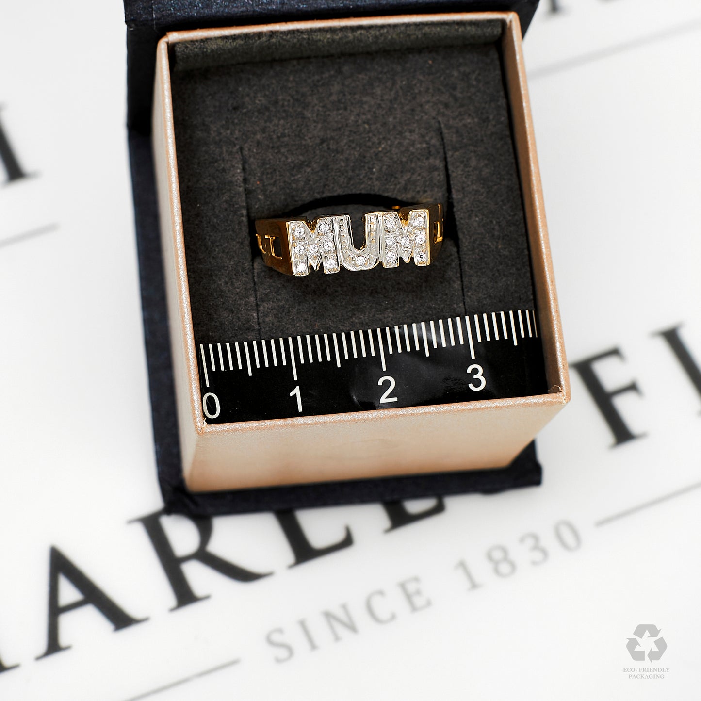 Pre-Owned 9ct Gold CZ MUM Cherish Ring Size Q.5