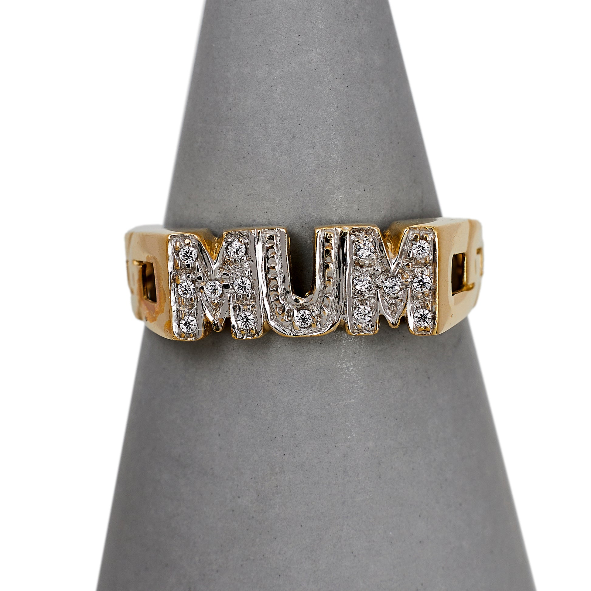 Pre-Owned 9ct Gold CZ MUM Cherish Ring Size Q.5