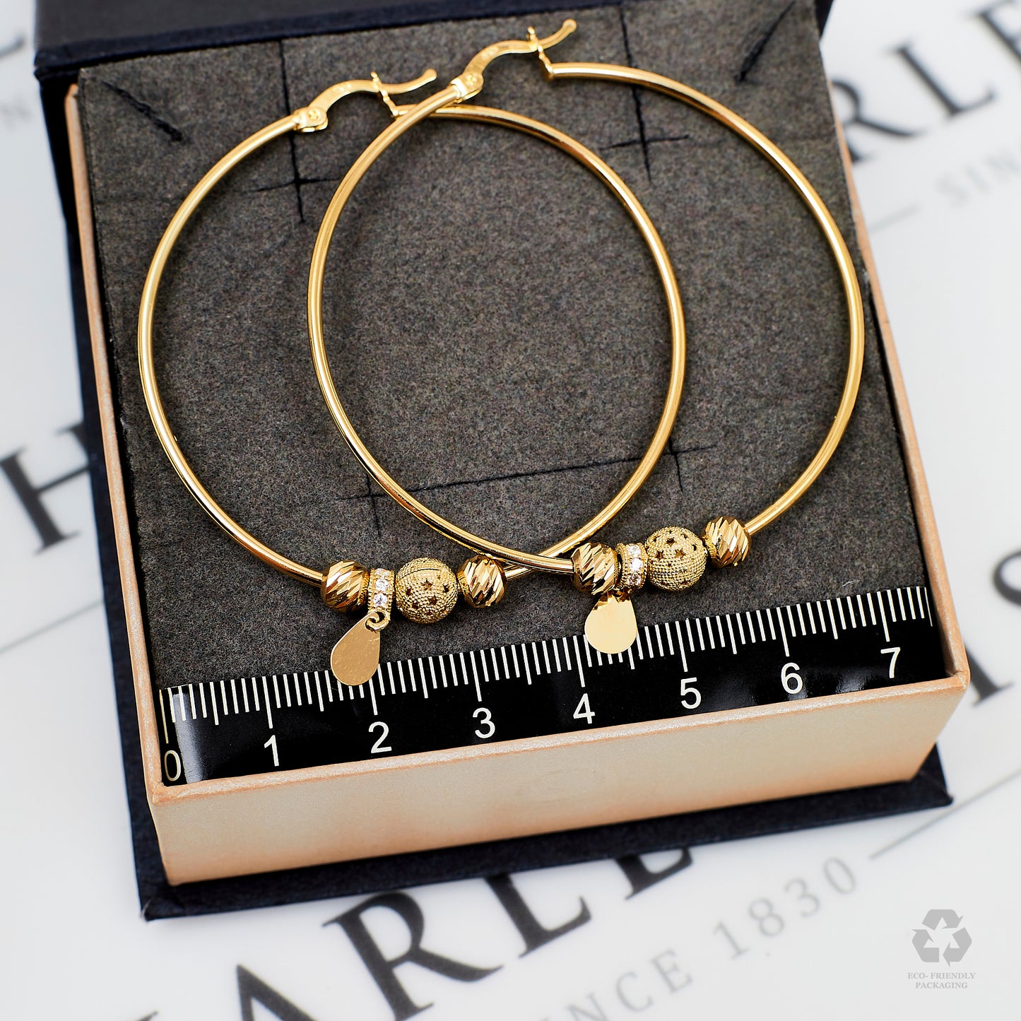 Pre-Owned 14ct Gold Creole Hoop Ball & Drop Earrings