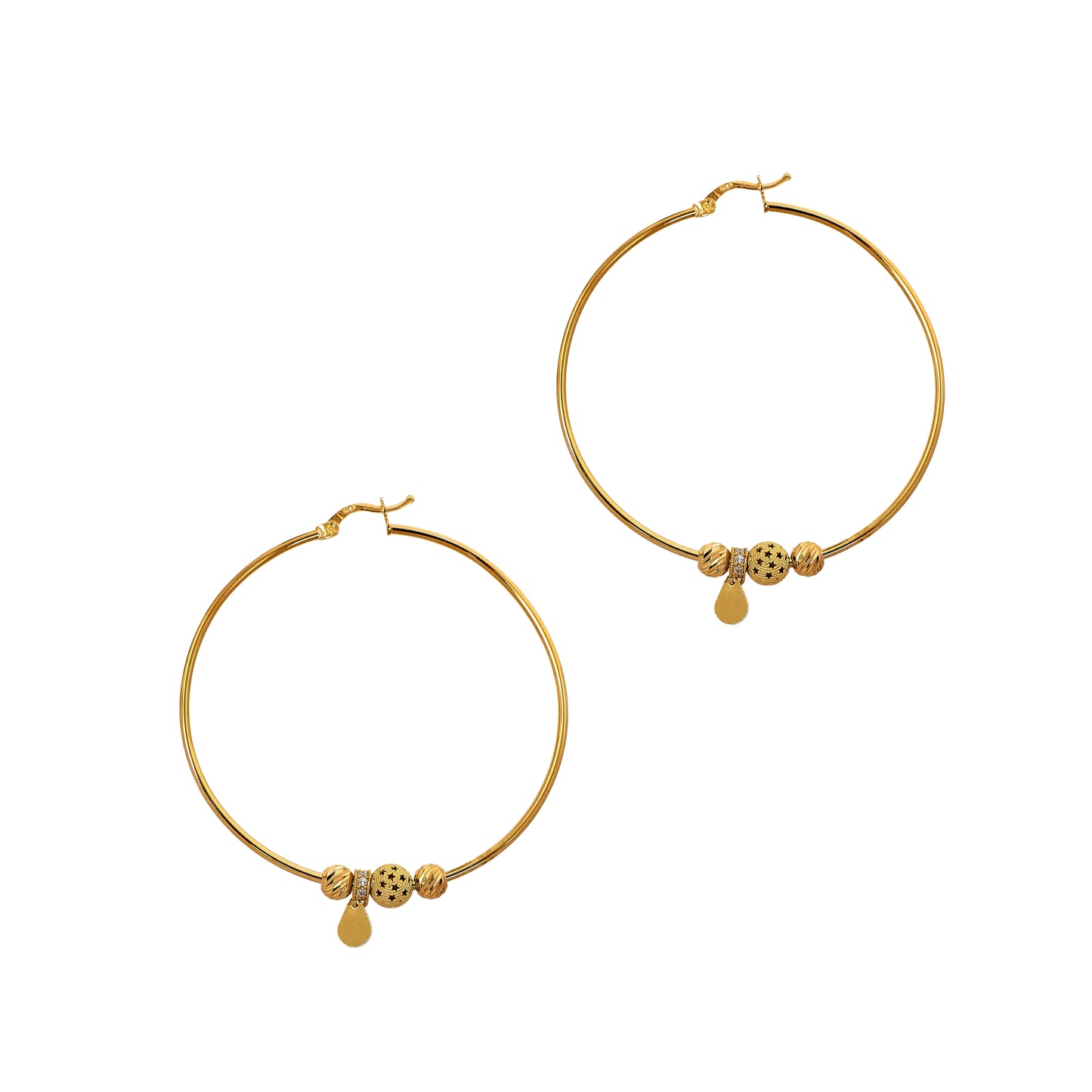 Pre-Owned 14ct Gold Creole Hoop Ball & Drop Earrings