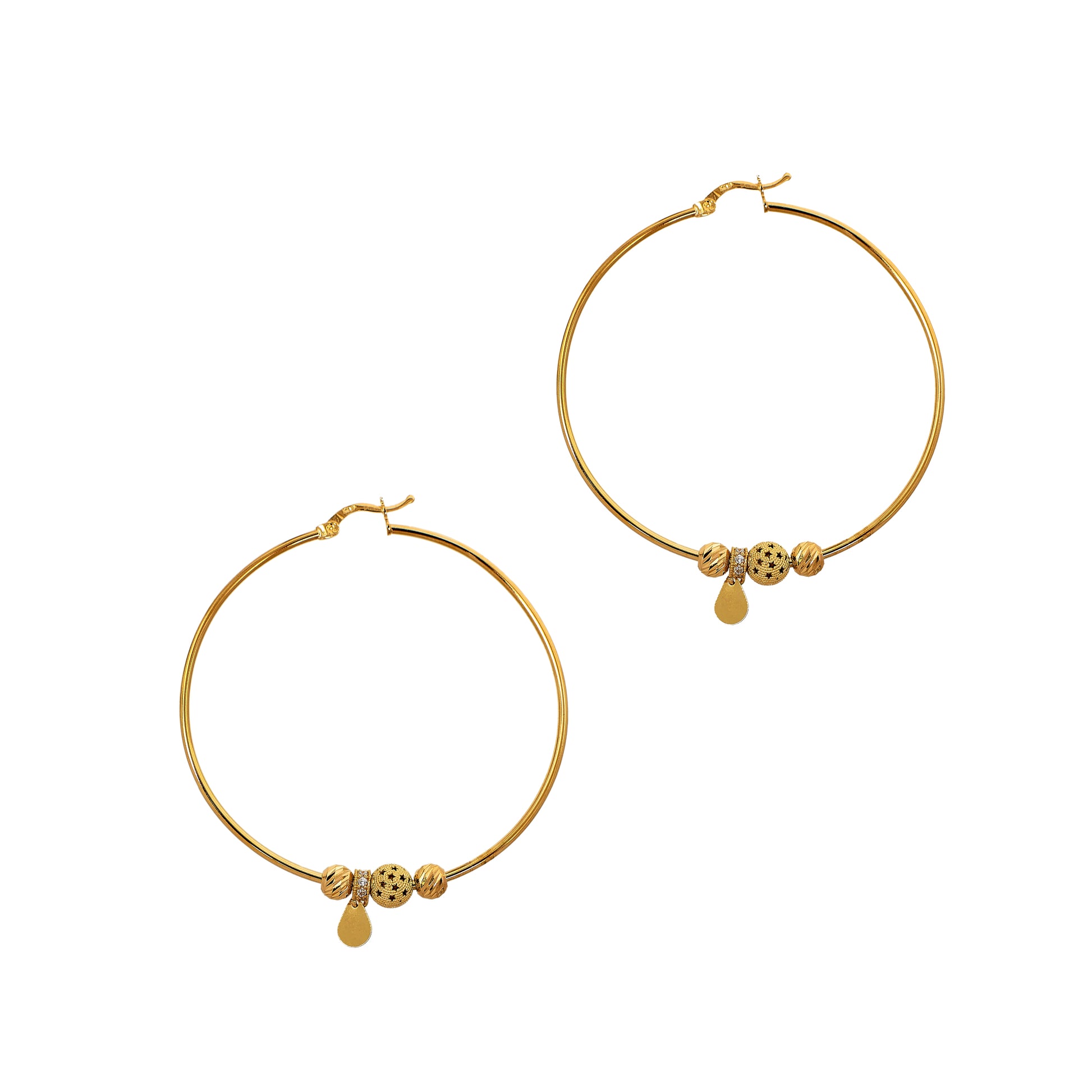 Pre-Owned 14ct Gold Creole Hoop Ball & Drop Earrings