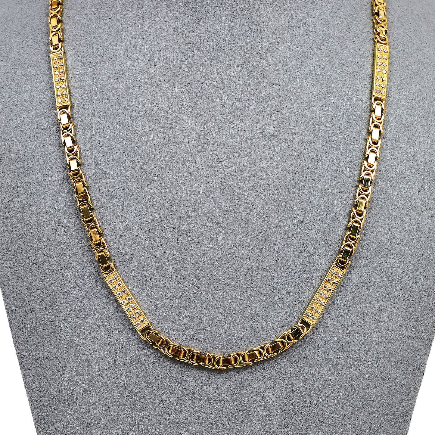 Pre-Owned 9ct Gold Flat Byzantine CZ Necklace 19 Inch