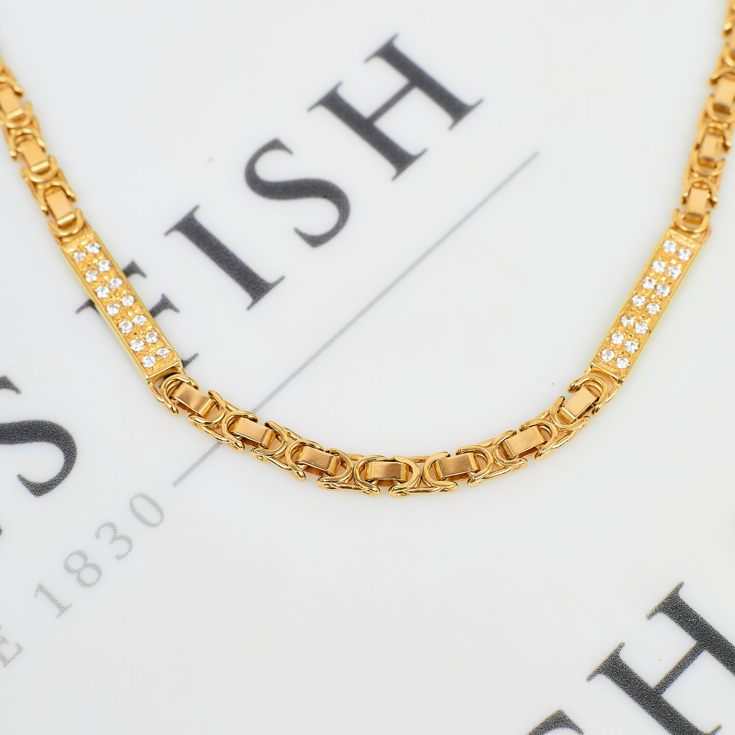 Pre-Owned 9ct Gold Flat Byzantine CZ Necklace 19 Inch